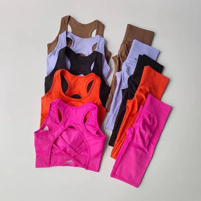 Conjunto Fitness Feminino Top esportivo e Calça Legging de Cintura Alta Sem Costuras Nuudi Store 2/pcs