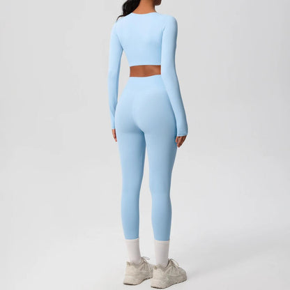 Conjunto Fitness Feminino Top Cropped Manga Longa e Calça Legging Cintura Alta Nuudi Store