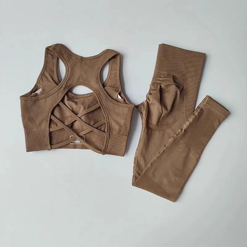 Conjunto Fitness Feminino Top esportivo e Calça Legging de Cintura Alta Sem Costuras Nuudi Store 2/pcs