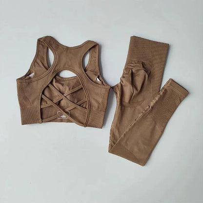 Conjunto Fitness Feminino Top esportivo e Calça Legging de Cintura Alta Sem Costuras Nuudi Store 2/pcs