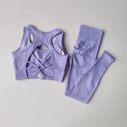 Conjunto Fitness Feminino Top esportivo e Calça Legging de Cintura Alta Sem Costuras Nuudi Store 2/pcs