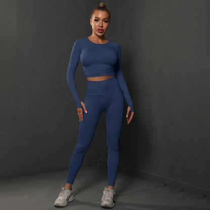 Conjunto Fitness Feminino Camiseta Manga Longa e Calça Legging Sem Costura Nuudi Store