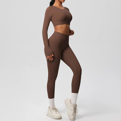 Conjunto Fitness Feminino Top Cropped Manga Longa e Calça Legging Cintura Alta Nuudi Store