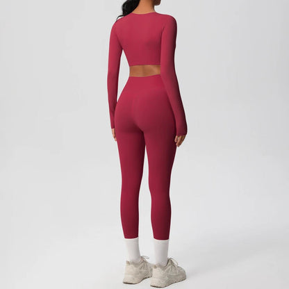 Conjunto Fitness Feminino Top Cropped Manga Longa e Calça Legging Cintura Alta Nuudi Store